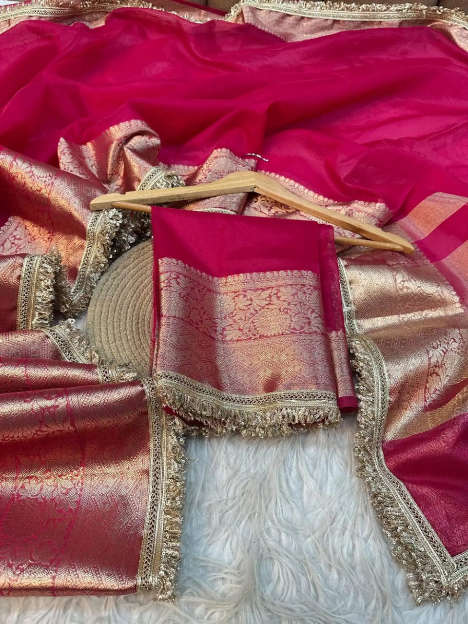 Premium Tissue Lace Work Saree