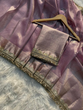 Tissue Silk Saree with Lace Work