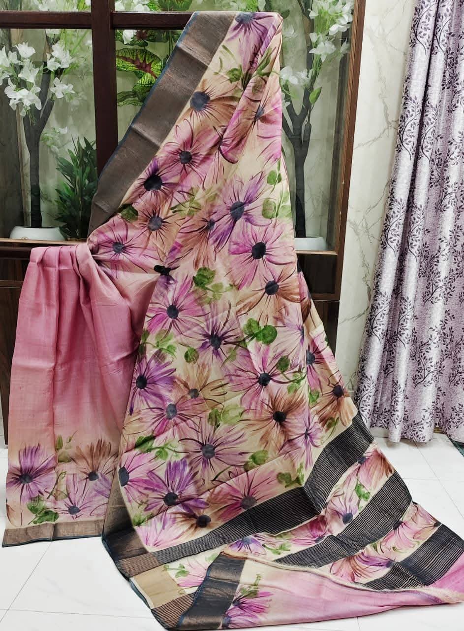 Hand Painted Pure Tussar Silk Saree