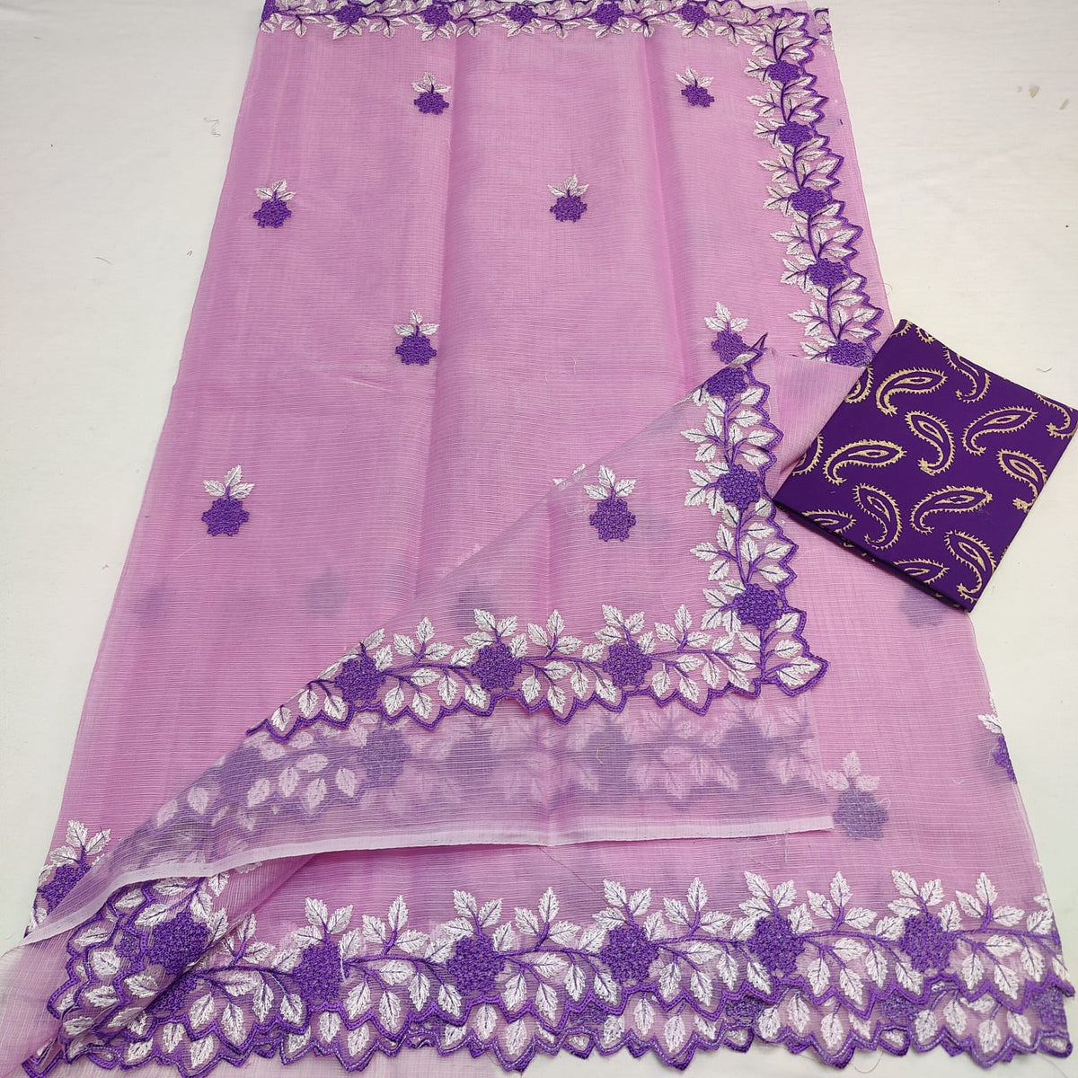 Kota Doria Mix Cotton Computerized Embroidery Saree