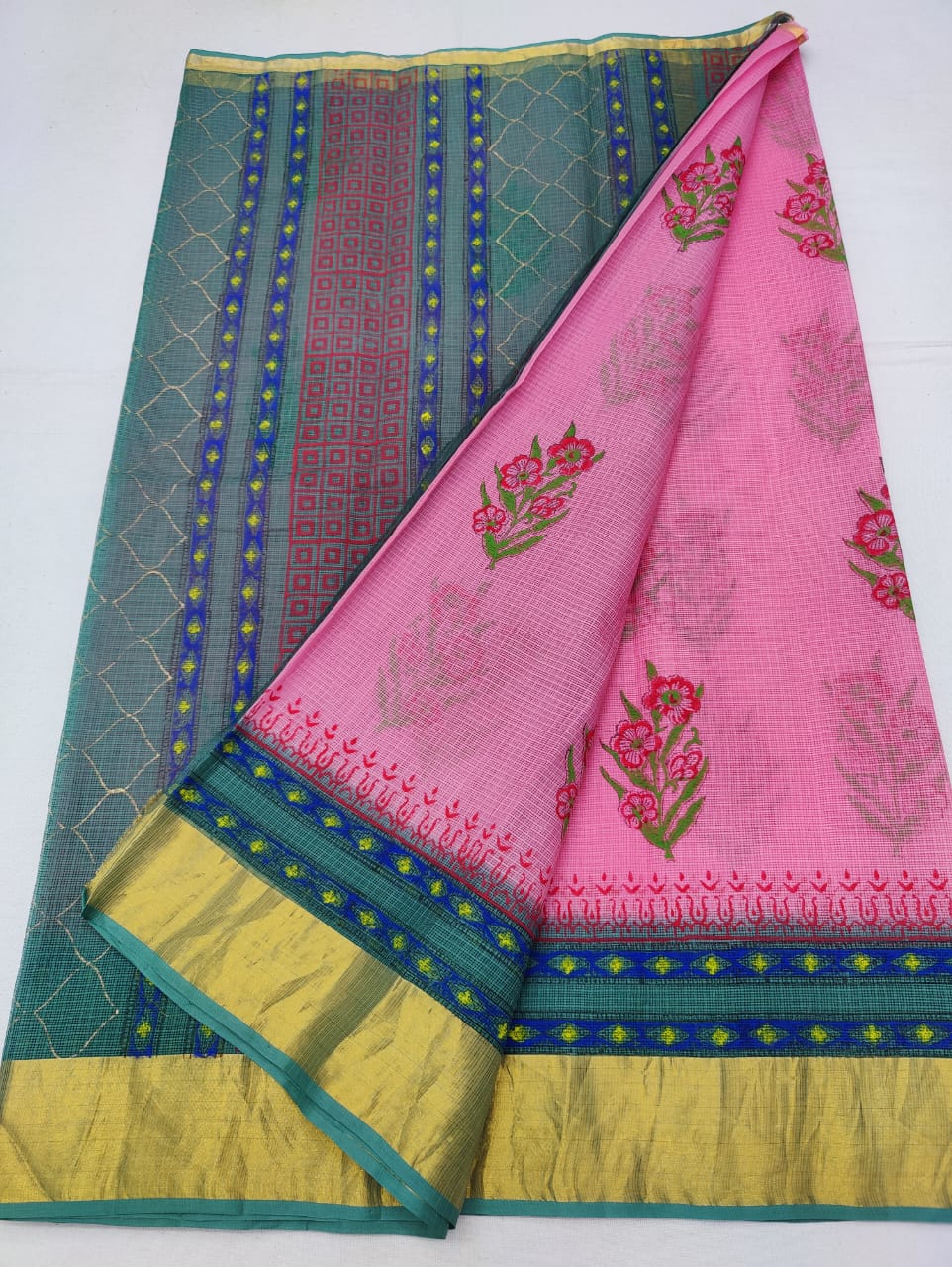 Kota Doria Hand Block Print Saree