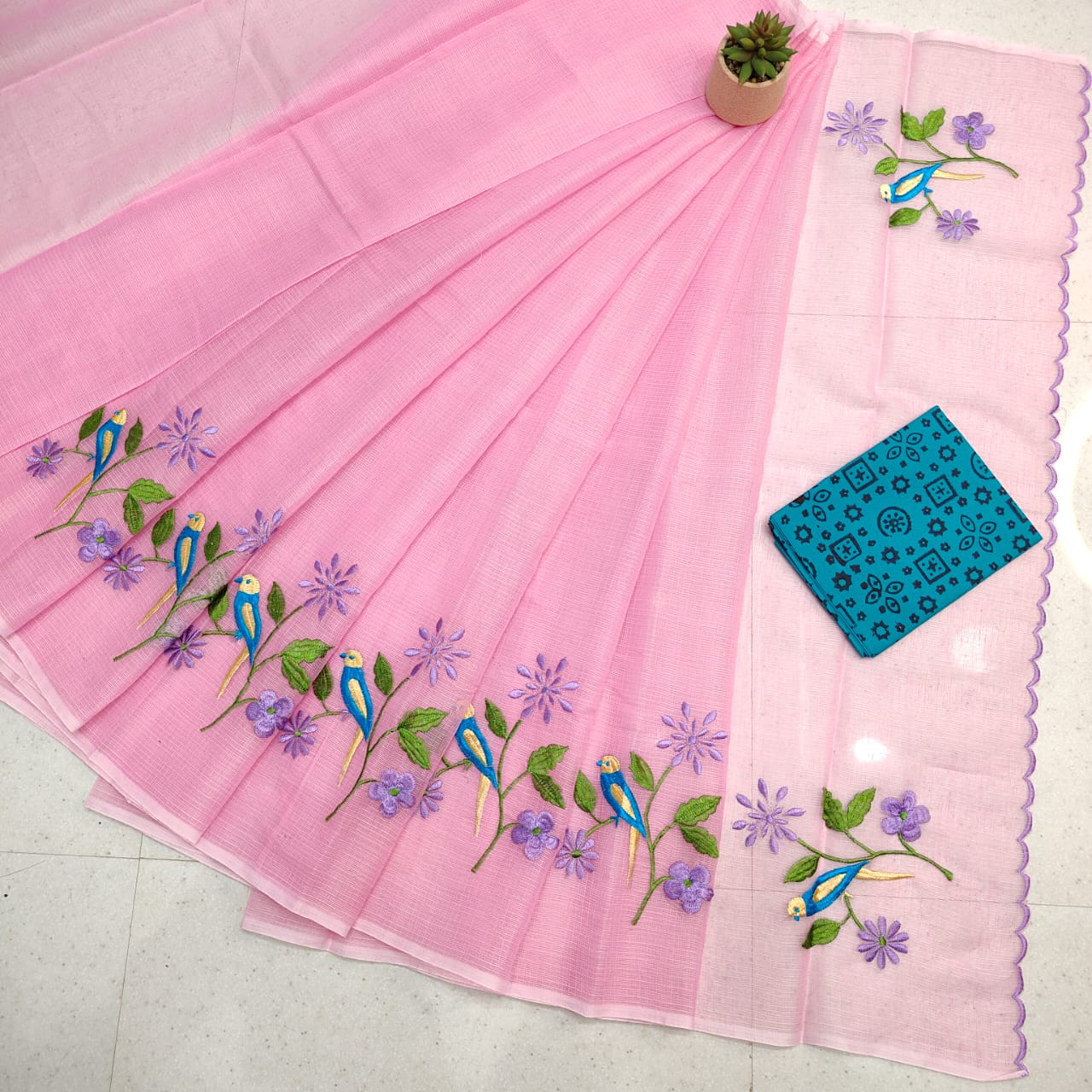Kota Doria Saree with Embroidery