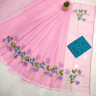 Kota Doria Saree with Embroidery