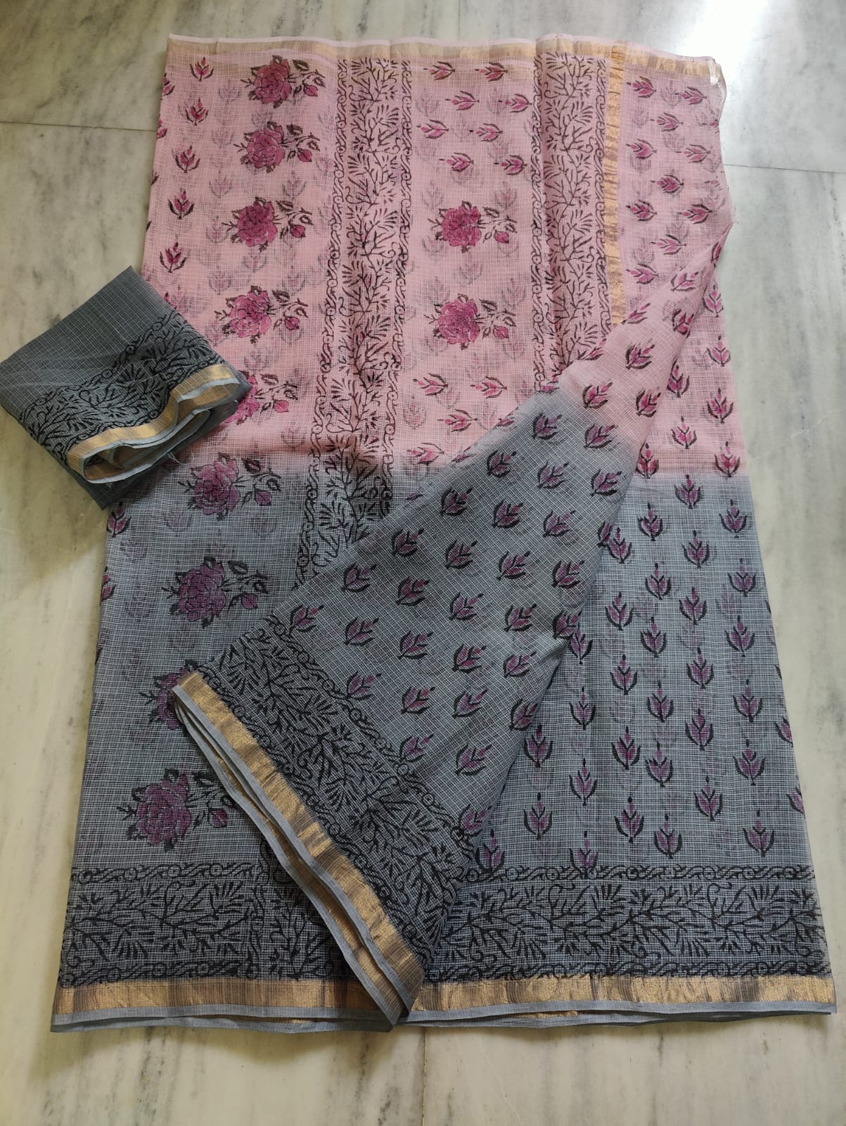 Kota Doria Hand Block Print Saree