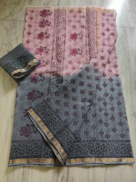 Kota Doria Hand Block Print Saree