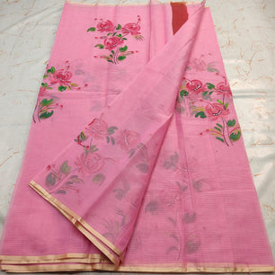 Kota Doria Mix Cotton Brush Paint Saree