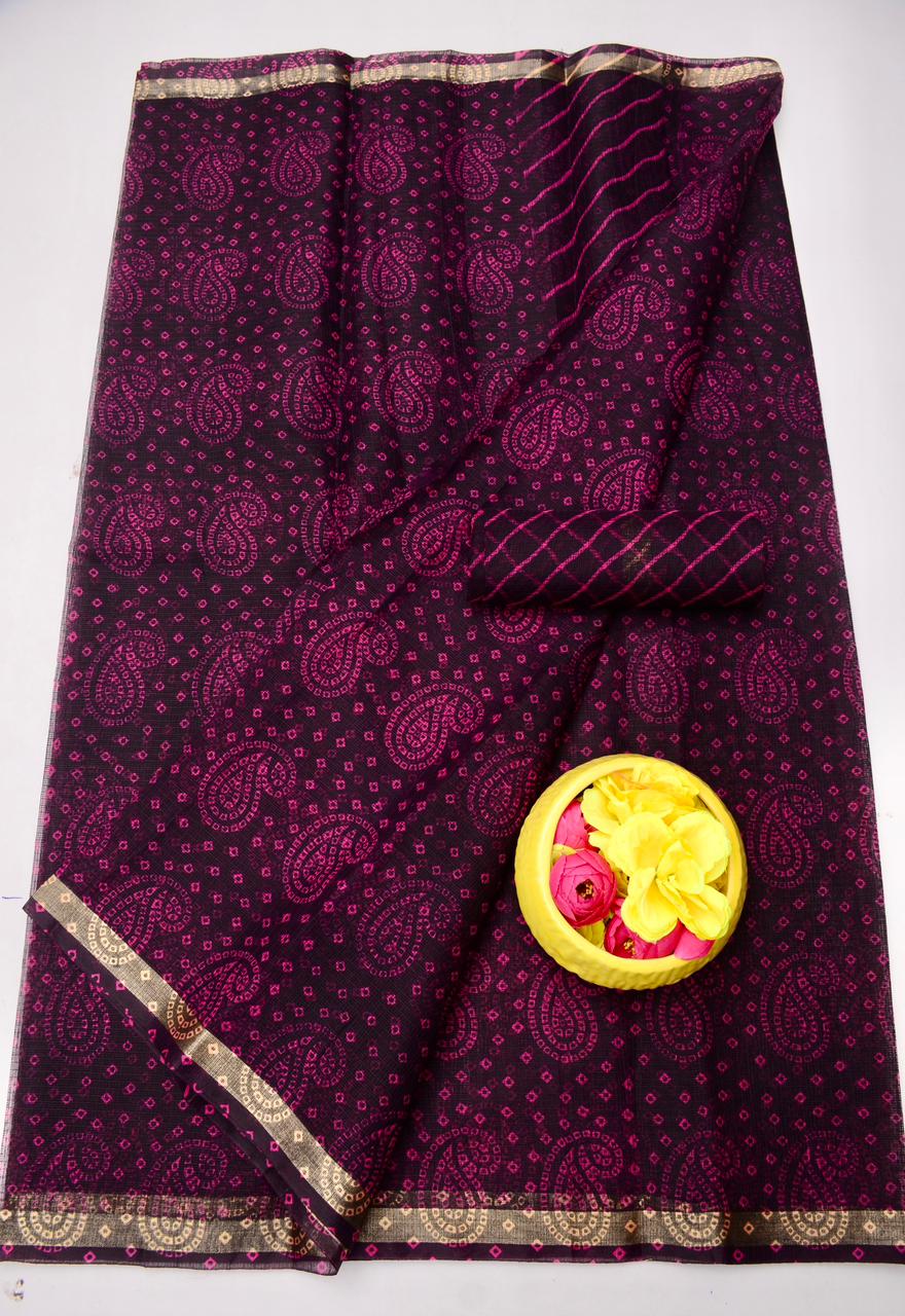 Kota Doria Bandhej Leheriya Saree
