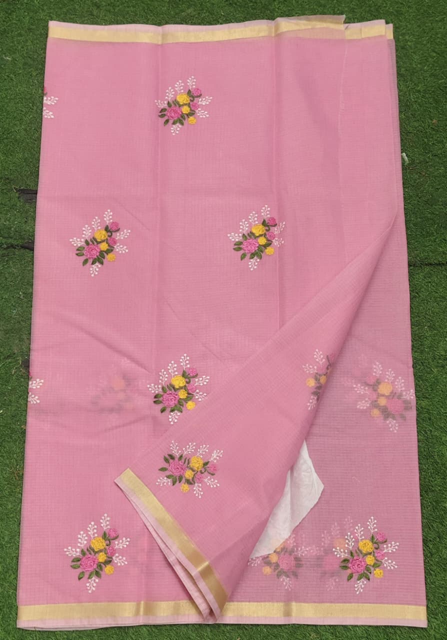 Kota Cotton Embroidery Work Saree