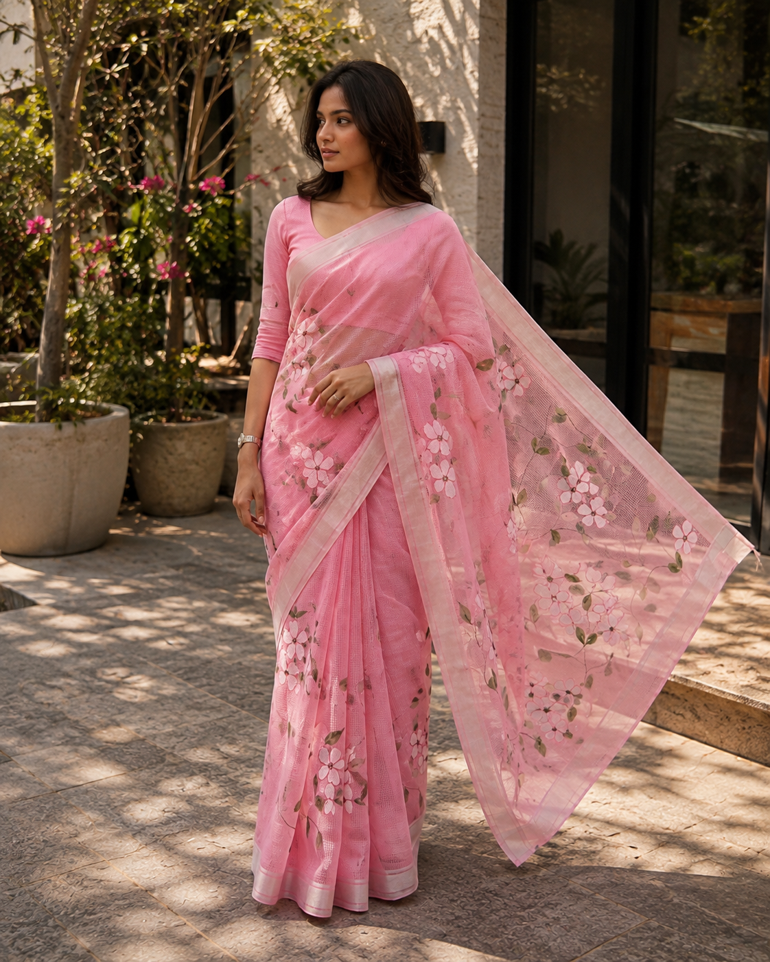 Kota Doria Hand Painted Saree