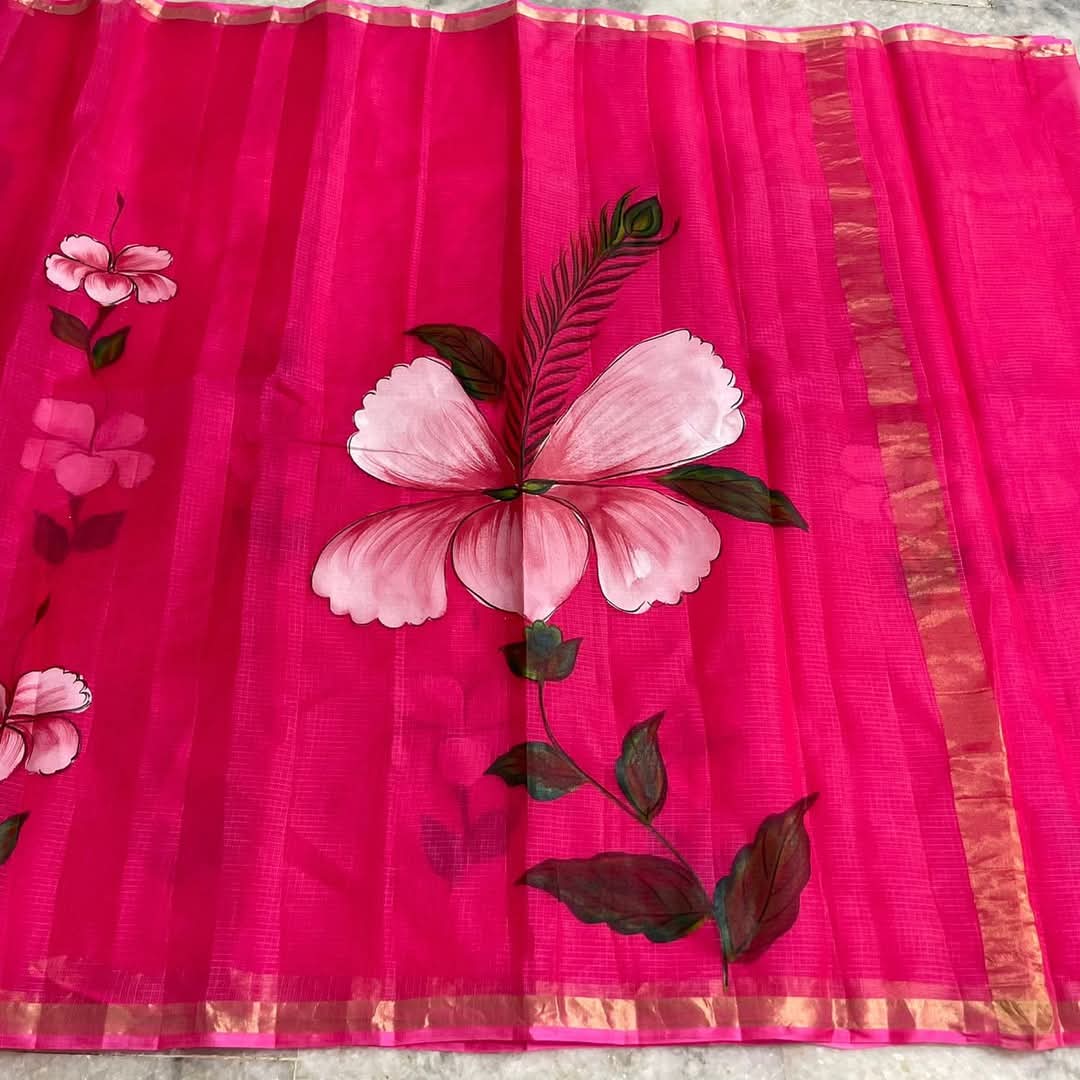 Kota Doria Pure Silk Brush Paint Saree