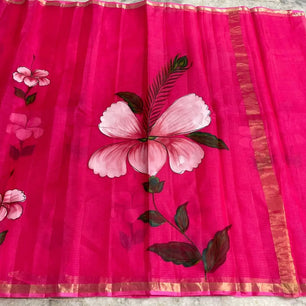 Kota Doria Pure Silk Brush Paint Saree
