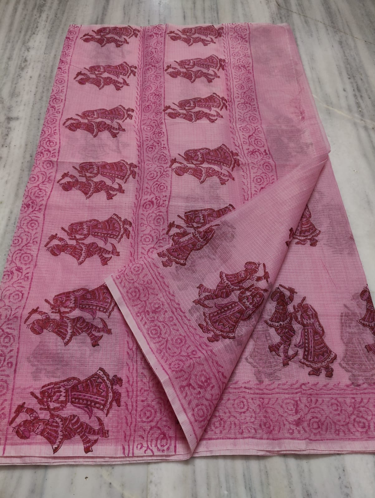 Kota Doria Hand Block Print Saree