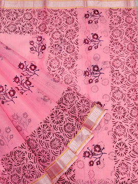 Kota Doria Soft Cotton Hand Block Printed Saree
