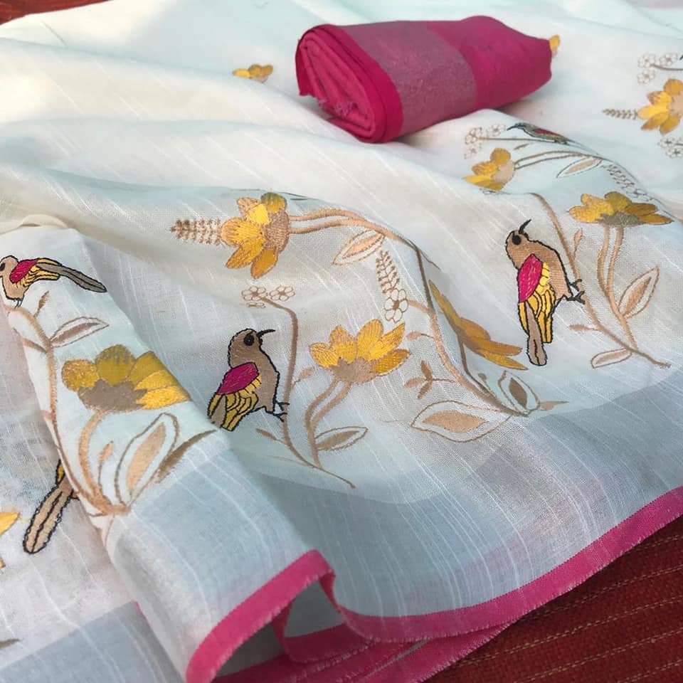 Linen by Linen Saree with Embroidery