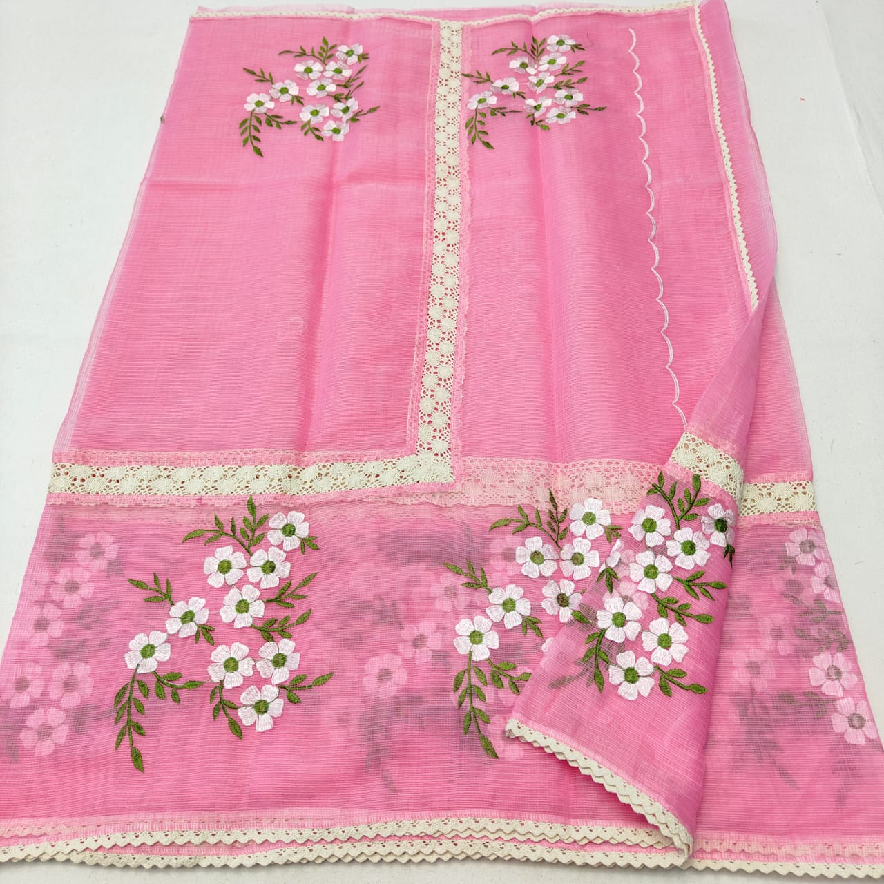 Kota Doria Crochet Lace Saree