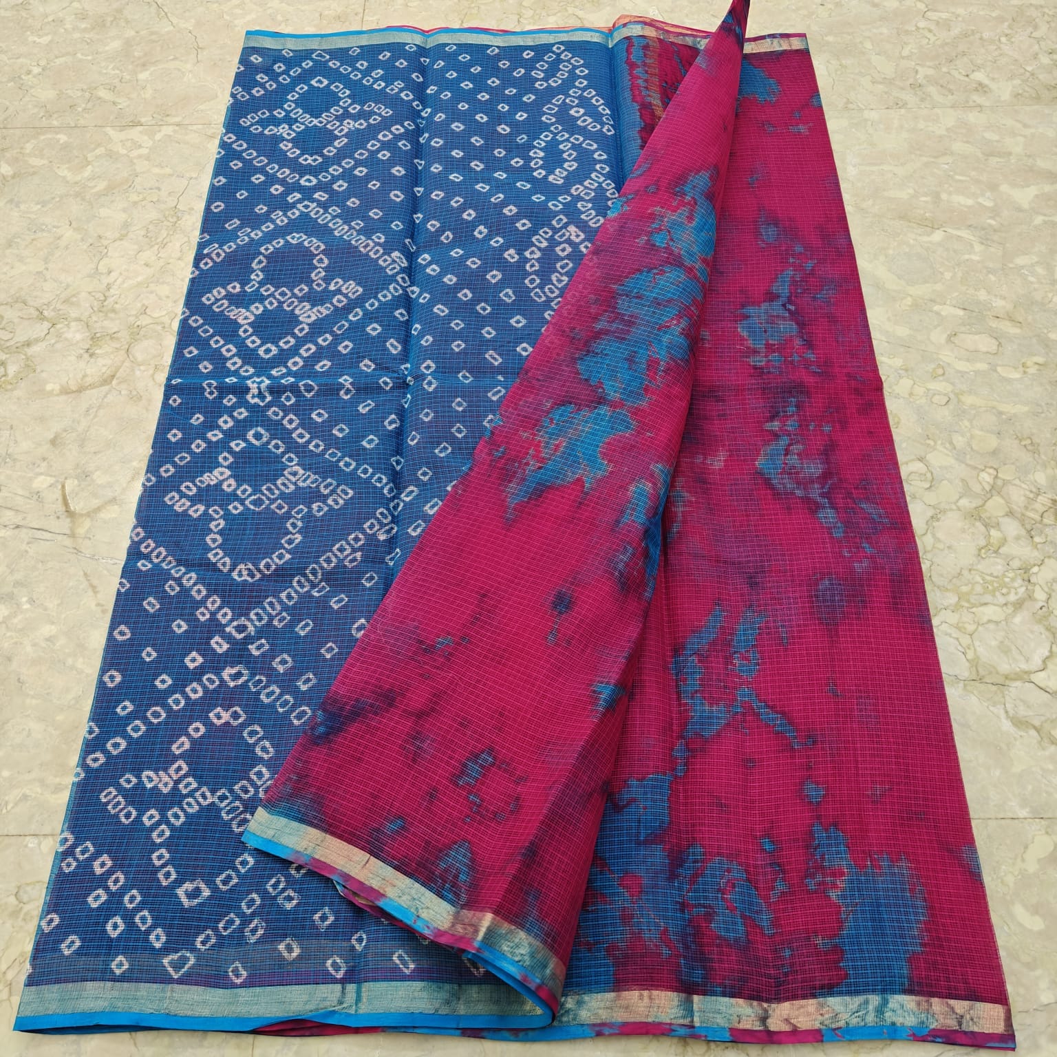 Kota Doria Hand Tie & Dye Bandhej & Shibori Saree