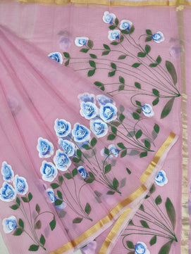 Kota Doria Mix Cotton Brush Paint Saree