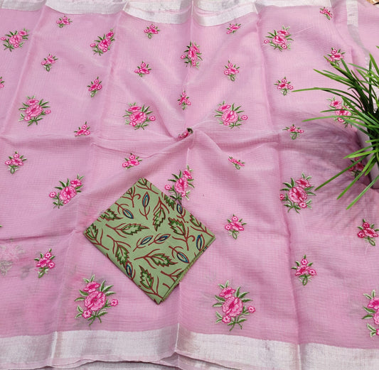 Kota Doria Embroidery Saree