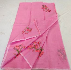 Kota Doria Saree with Hand Machine Embroidery Work