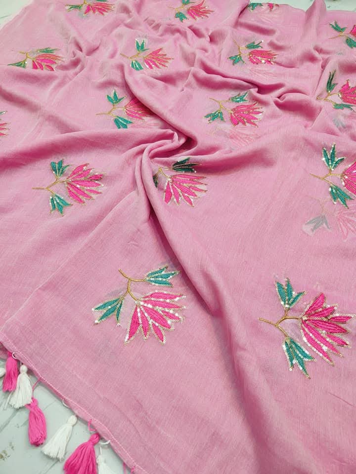 Pure Mulmul Cotton Saree with Sequin Work