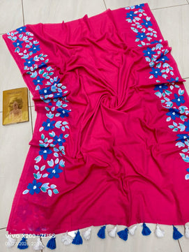 Hand Painted Mulmul Cotton Saree