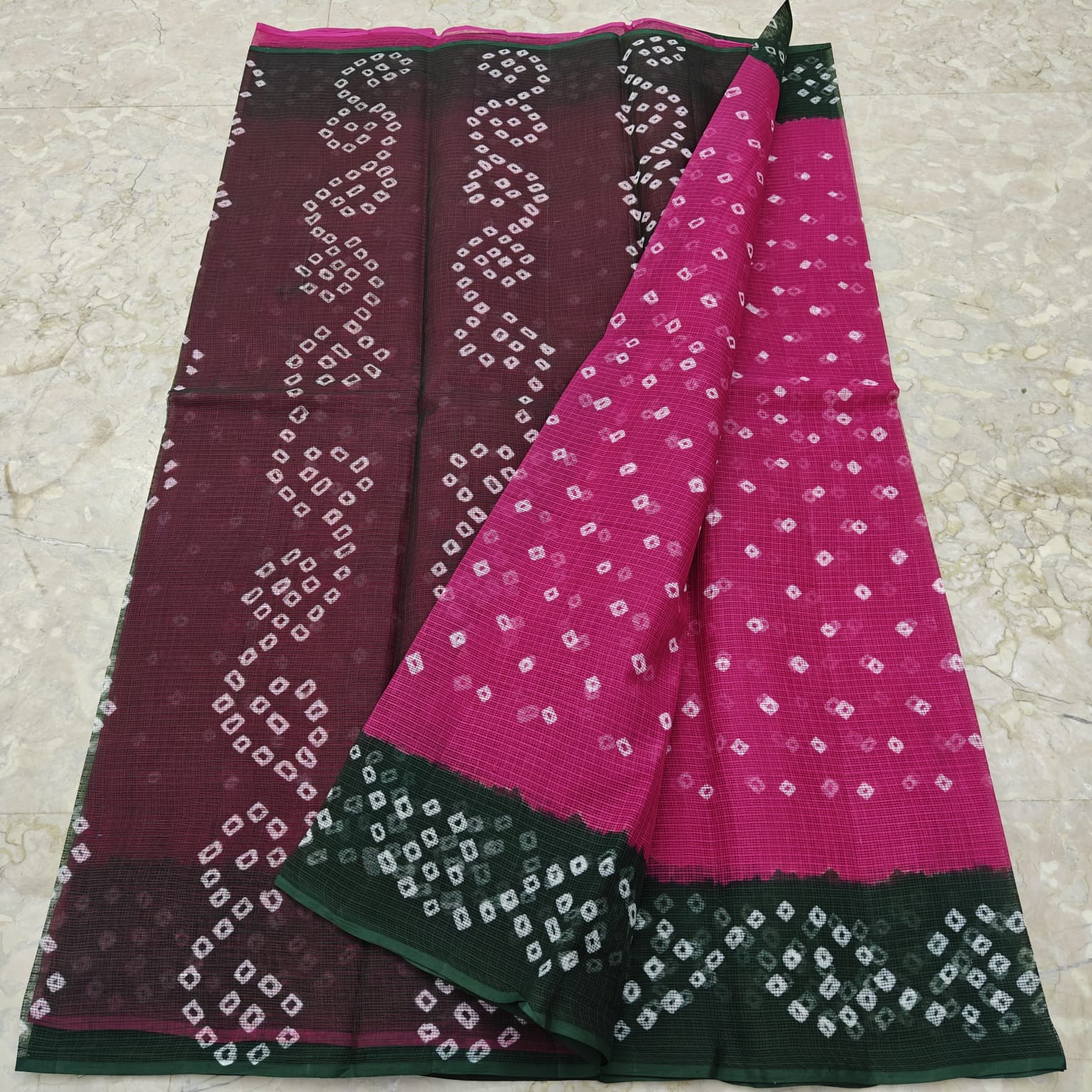 Kota Doria Pure Cotton Hand Tie & Dye Bandhej Saree