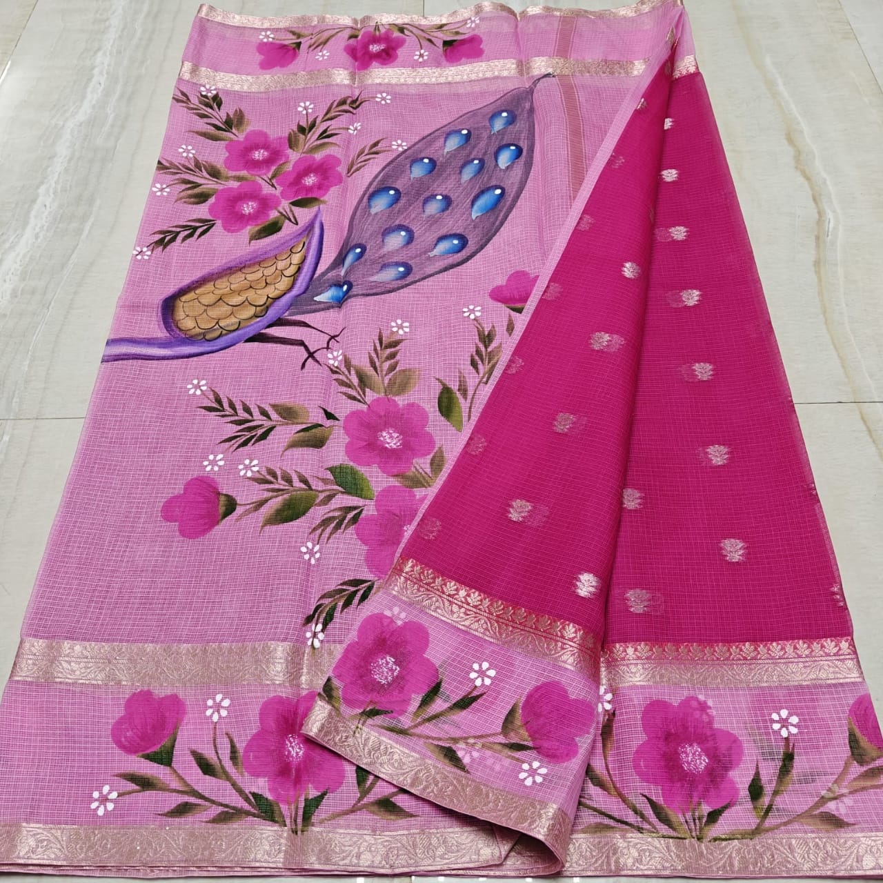 Kota Weaving & Hand Brush Paint Saree