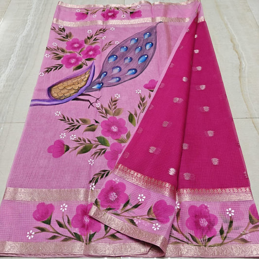 Kota Weaving & Hand Brush Paint Saree