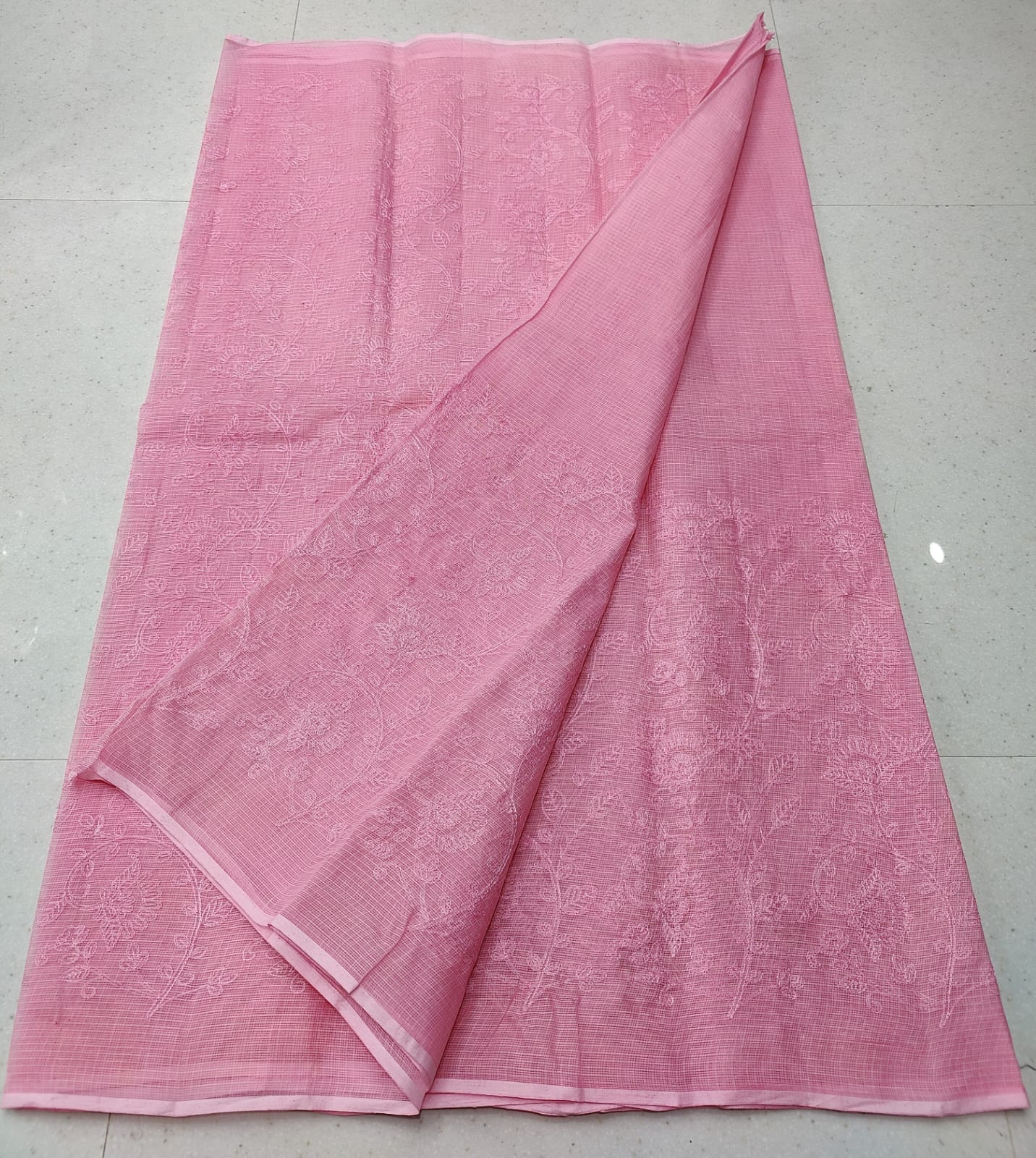 Kota Doria Pure Cotton Self Embroidery Saree