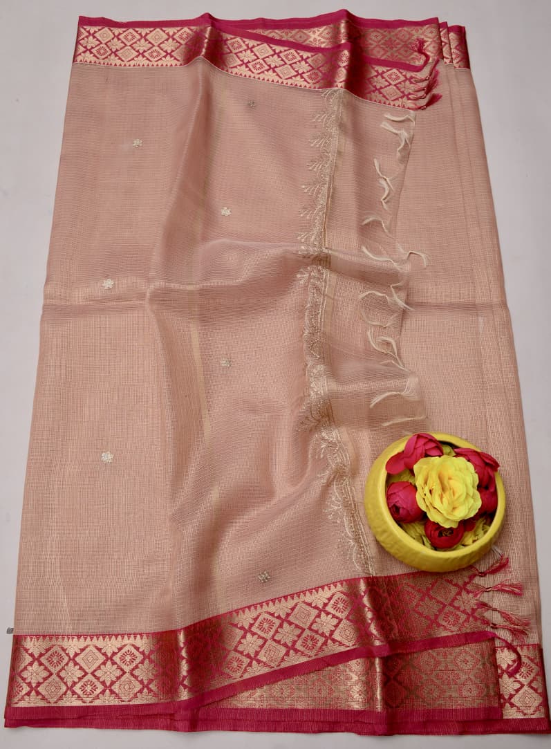 Kota Doria Semi Silk Hand Pittan Work Saree