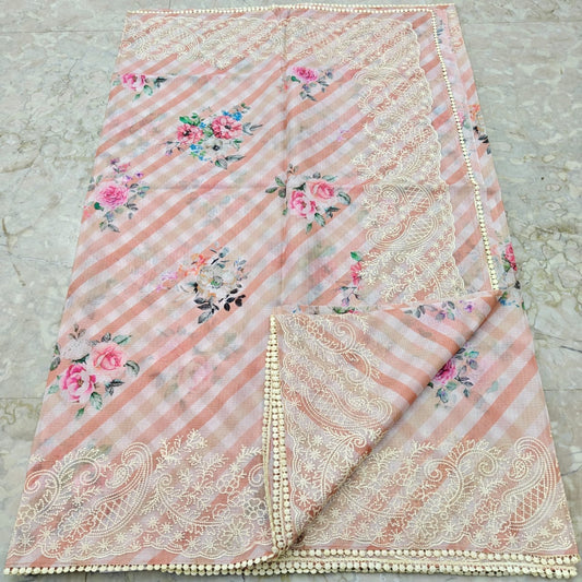 Soft Silk Kota Digital Print Saree with Embroidery Work