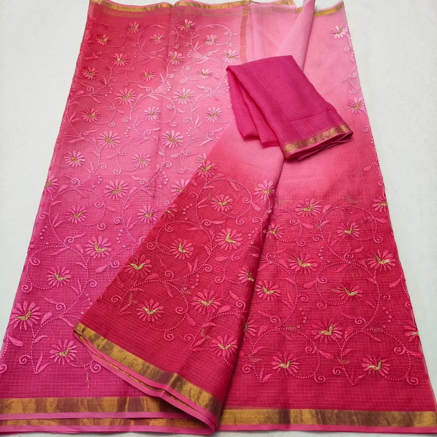 Kota Doria Chickenkari Embroidery Saree