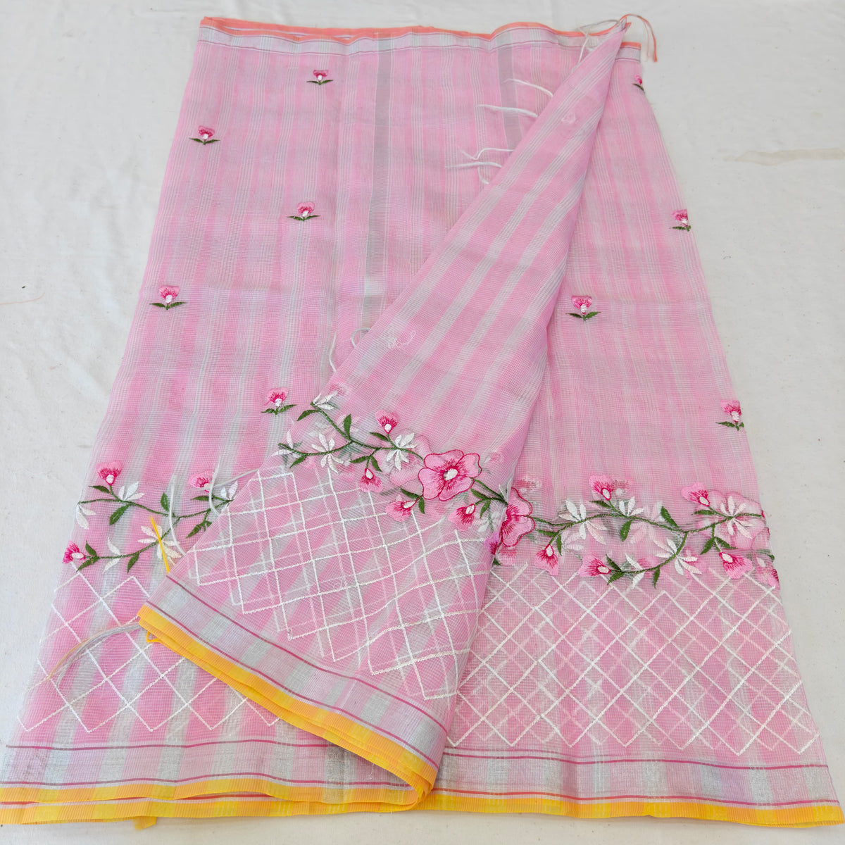 Kota Doria Mix Cotton Computerized Embroidery Saree