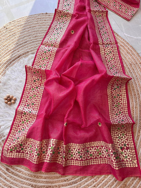 Kota Doria Mix Cotton Gotta Patti Work Saree