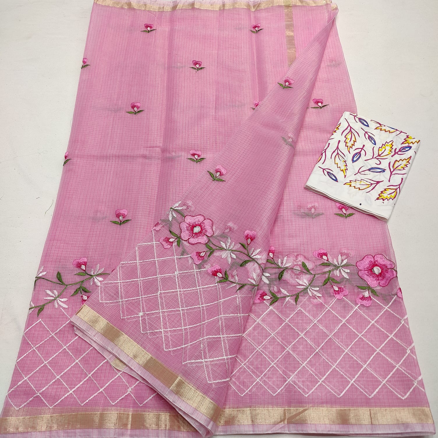 Kota Doria Embroidery Saree