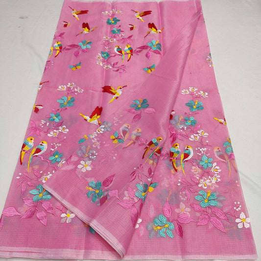 Kota Doria Resham Embroidery Work Saree
