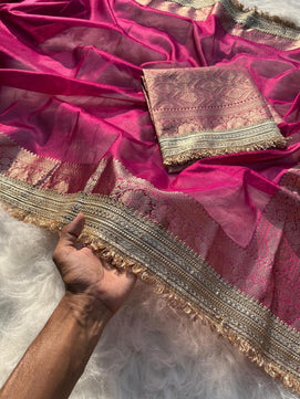 Tissue Silk Saree with Lace Work