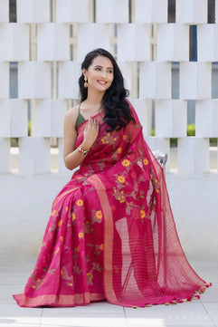 Linen Saree with Embroidery Work