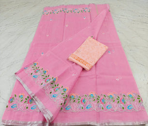 Kota Doria Mix Cotton Saree with Computerized Embroidery