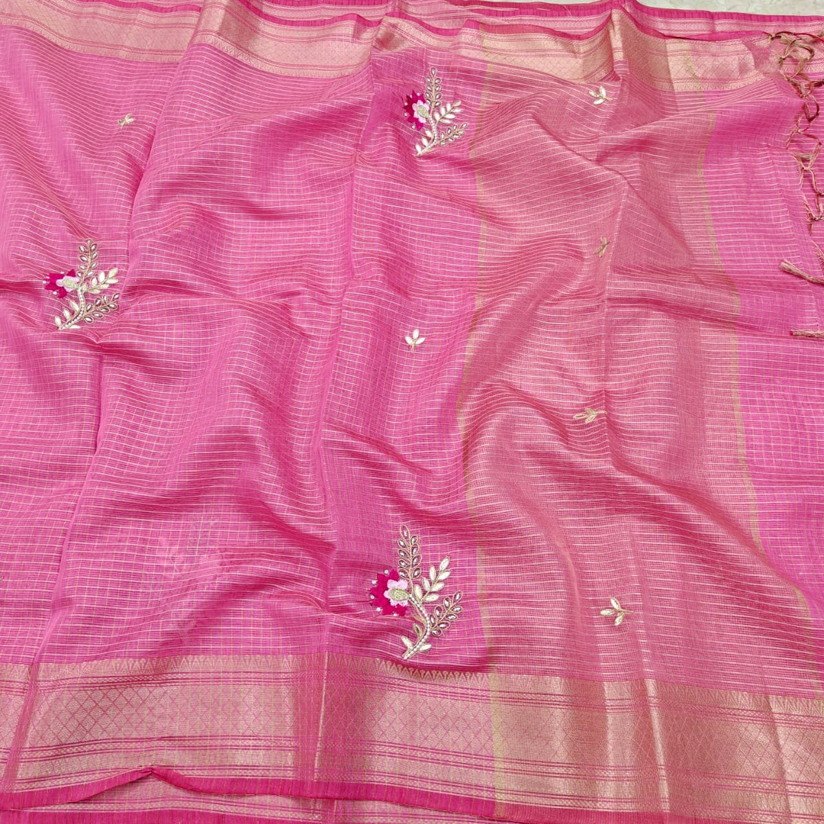 Zari Checks Kota Hand Work Saree