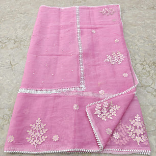 Kota Doria Gotta Patti Work with Crochet Lace Saree