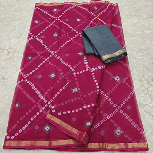 Kota Doria Pure Cotton Hand Bandhej Saree