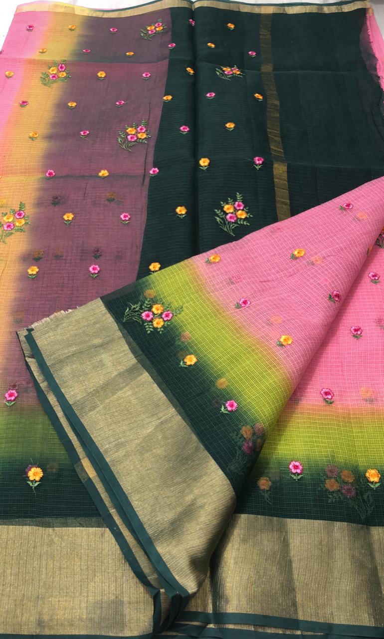 Pure Kota Doria Cotton Embroidery Saree