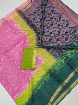 Pure Cotton Kota Doria Chikankari Saree