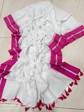 Contrast Border Mulmul Cotton Saree
