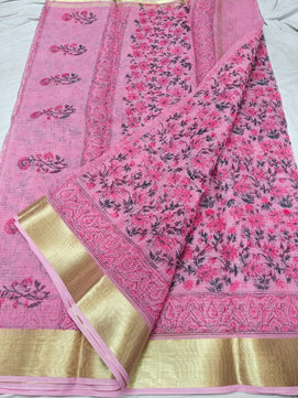 Kota Doria Pure Cotton Hand Dye with Hand Block Print Saree