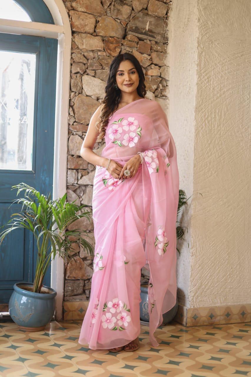 Mulmul Cotton Saree with Hand Painting