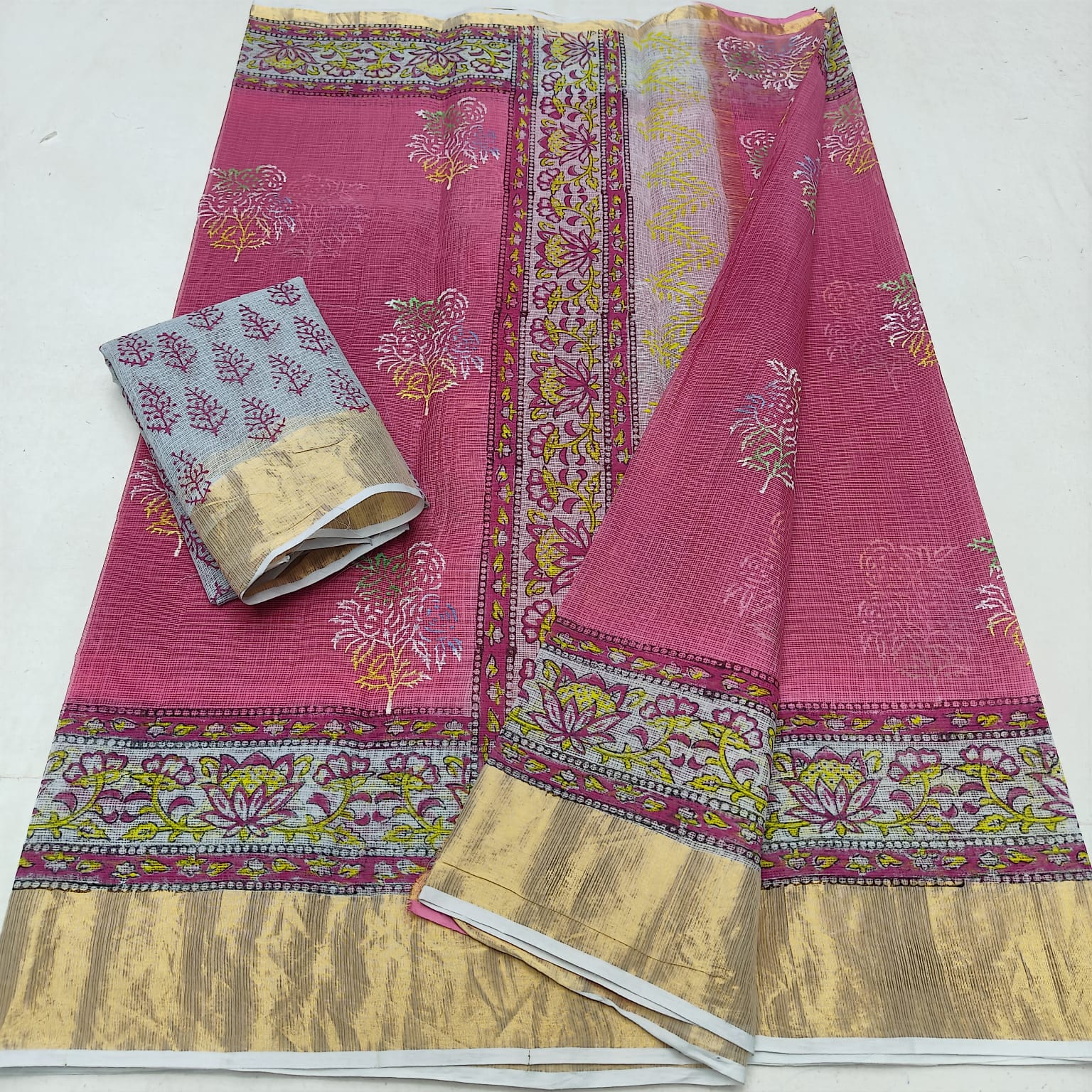 Kota Doria Hand Block Print Saree