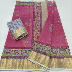 Kota Doria Hand Block Print Saree
