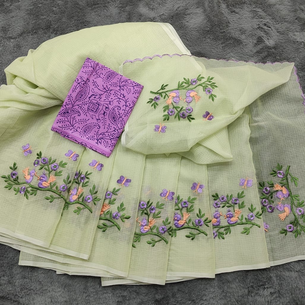 Kota Doria Embroidery Saree